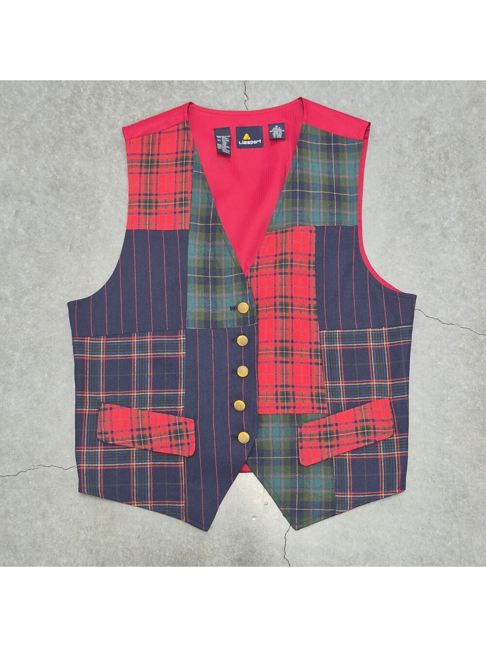 Vintage Liz Sport Men's Plaid Patchwork Vest